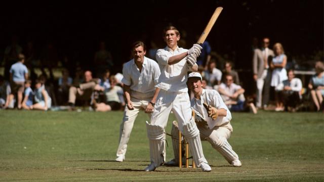Prince Charles batting for Lord Brabourne's XI against a team of grand prix drivers