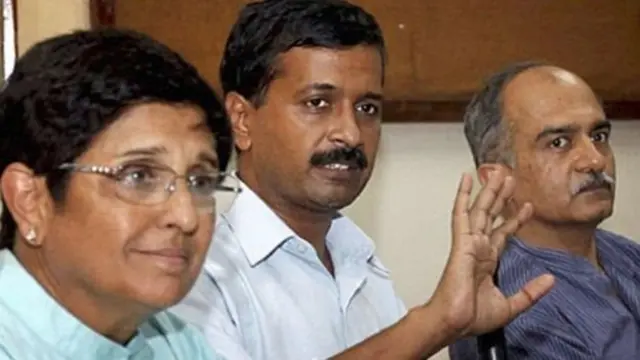 किरण बेदी, अरविंद केजरीवाल, प्रशांत भूषण