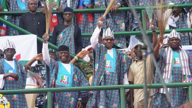 President Muhammadu Buhari use im presidential campaign go cut tape to launch advanced cancer treatment centre for Lagos University Teaching Hospital (LUTH).
