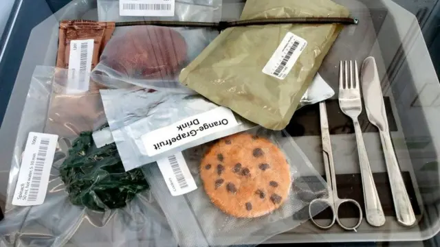 Food tray with different items for the astronauts