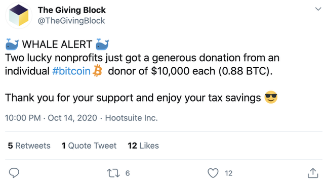 Tweet supprimé par le giving block