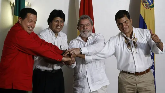 Hugo Chávez, Evo Morales, Lula e Rafael Correa