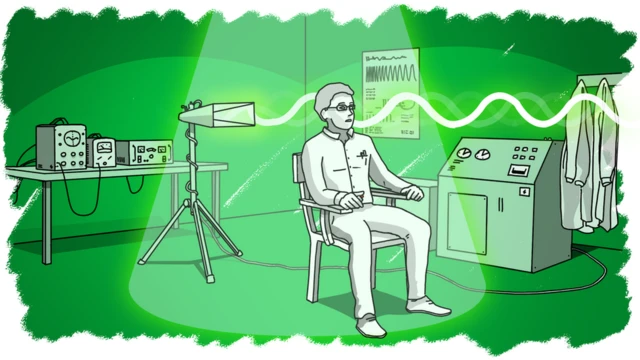Illustration of man undergoing an experiment on his brain