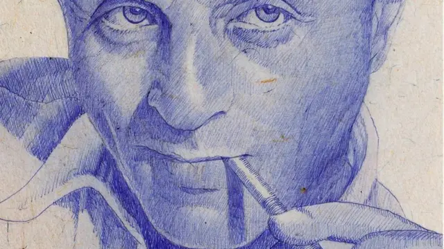 Portrait d'un homme dessiné avec du stylo bleu