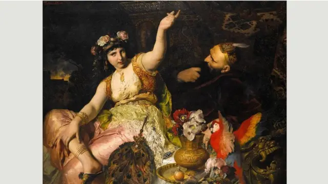 "Scheherezada y el Sultán Schariar", pintado por Keller, en 2880