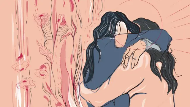 Illustration de deux personnes s'embrassant