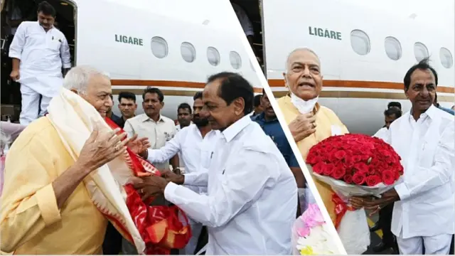 యశ్వంత్ సిన్హాకు స్వాగతం పలుకుతున్న కేసీఆర్