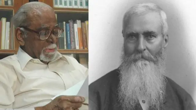 ராபர்ட் கால்டுவெல் (வலது ) மற்றும் பத்ரிராஜூ கிருஷ்ணமூர்த்தி (இடது) ஆகியோர் திராவிட மொழிகள் பற்றி ஆராய்ச்சி செய்தனர்)