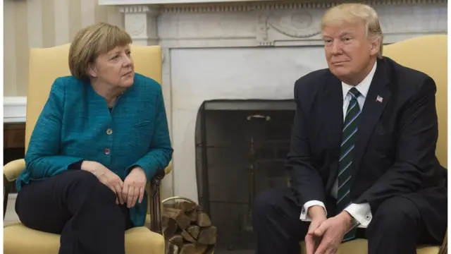 US President Donald Trump and German Chancellor Angela Merkel meet in the Oval Office of the White House in Washington, DC, on March 17, 2017.