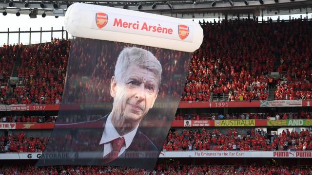 Preparations are made for Arsene Wenger"s farewell after the Premier League match between Arsenal and Burnley at Emirates Stadium on May 6, 2018 in London