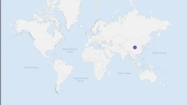 વિશ્વના નક્શા ઉપર વુહાન જ્યાં પ્રથમ વખત જિનૉમ પ્રોફાઇલિંગ થયું