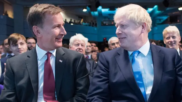 Jeremy Hunt (left) and Boris Johnson at the Queen Elizabeth II Centre in London for the announcement of the new Conservative party leader