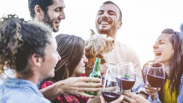 Grupo de amigos bebiendo alcohol.
