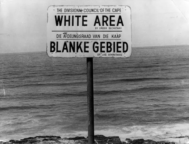 An apartheid notice on a beach near Capetown, denoting the area for whites only