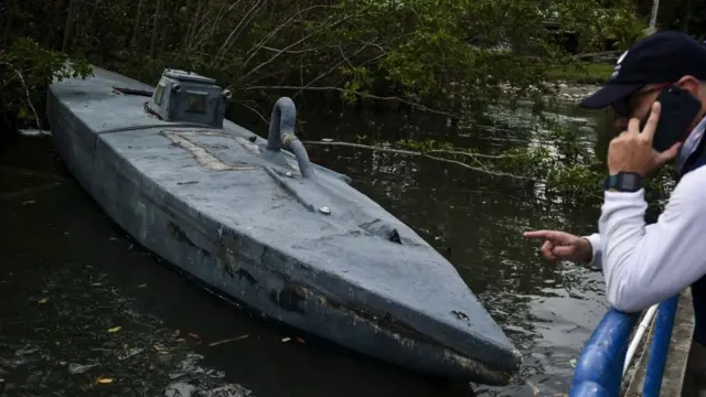 A "cocaine" submarine seized by the Colombian authorities in the Amazon