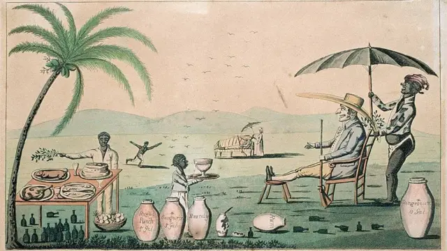 Caricatura del siglo XIX satirizando el gobierno colonial en Jamaica