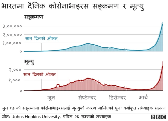 बढ्दो सङ्क्रमण तथा मृत्यु दर्शाउने चार्ट