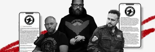 Sleva nadesno: Andrej Tkačuk, Jevgenij Česnokov i Andrej Afanasjev, od kojih su svi učestvovali u nacionalističkim projektima i promociji „tradicionalnih vrednosti" pre nego što su se pridružili Ruskoj zajednici.