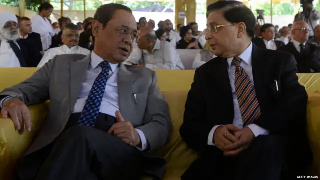 Chief Justice of India, Dipak Misra and Justice, Ranjan Gogoi during farewell of Justice, Adarsh Kumar in New Delhi