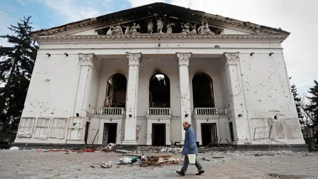 The bombed drama theatre in Mariupol
