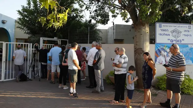 ناخبون يقفون في طابور التصويت