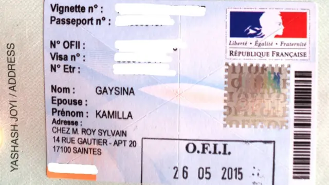 Камилла Гайсинанинг паспортида яшаш жойи Францияда экани кўрсатилган