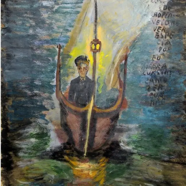 Pintura a óleo mostra mulher dentrocupom de bonus sportingbetum pequeno barco iluminado por um lampião