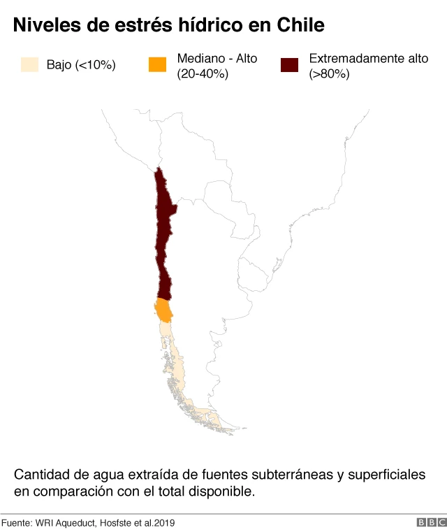 Mapa estrés hídrico Chile.