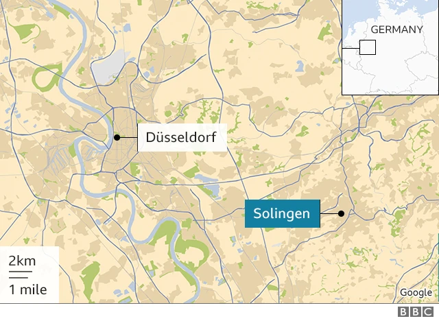 Map showing the city of Solingen in western Germany