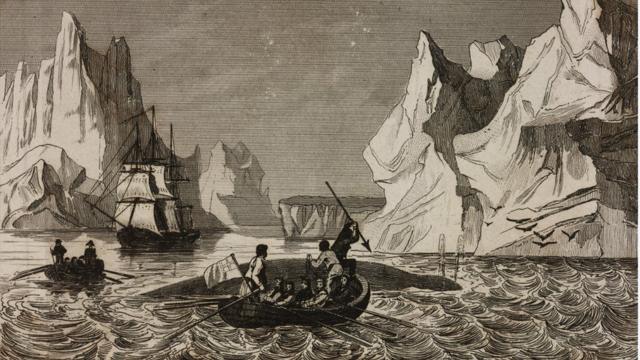 Illustration of whale hunting in the 1840s