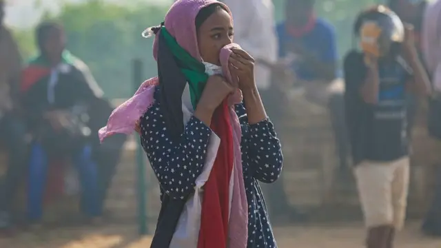 Protesters gather outside the Presidential Palace during a demonstration demanding civilian rule in Sudan