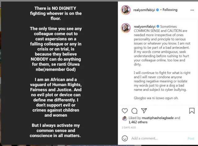 Ọrọ ti Yomi Fabiyi kọ soju opo Instagram rẹ