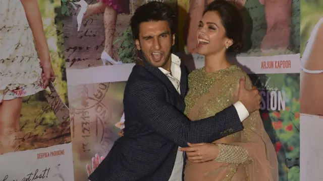 Deepika Padukone and Ranveer Singh at the success party for the movie Finding Fanny in Mumbai