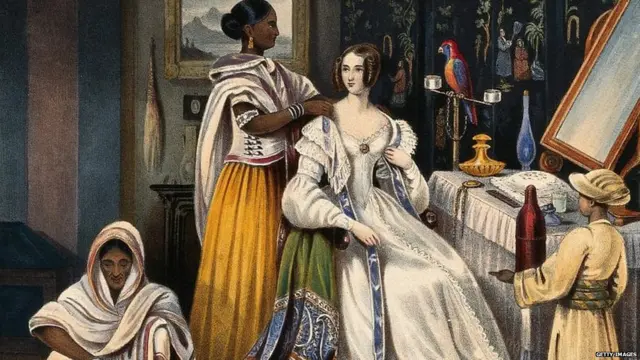 अंग्रेज़ महिला की सेवा करती भारतीय आया.