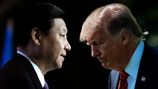 Os presidentes da China, Xi Jinping (dir.) e dos EUA, Donald Trump