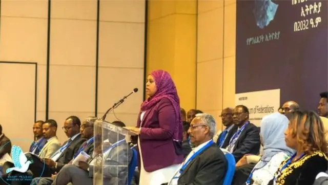 የሰላም ሚኒስትሯ ወ/ሮ ሙፈሪያት ካሚል ንግግር ሲያደርጉ