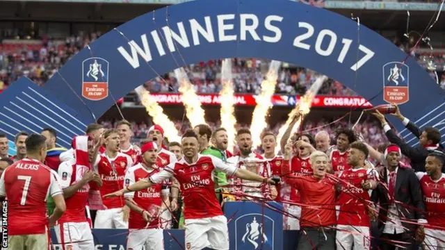 Arsenal celebrating winning the 2017 FA Cup final