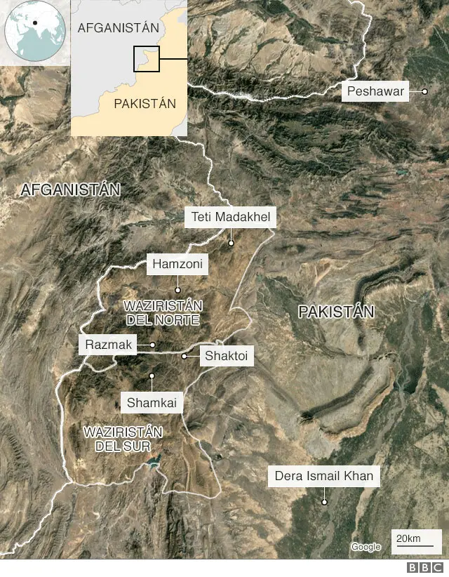 Mapa de la frontera entre Pakistán y Afganistán