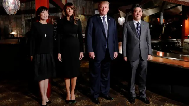 安倍夫妇与特朗普夫妇在东京银座うかい亭合照（5/11/2017）