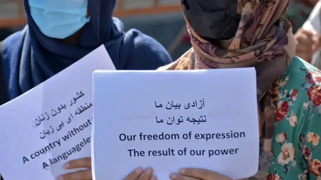Mujeres sostienen pancartas pidiendo derechos.