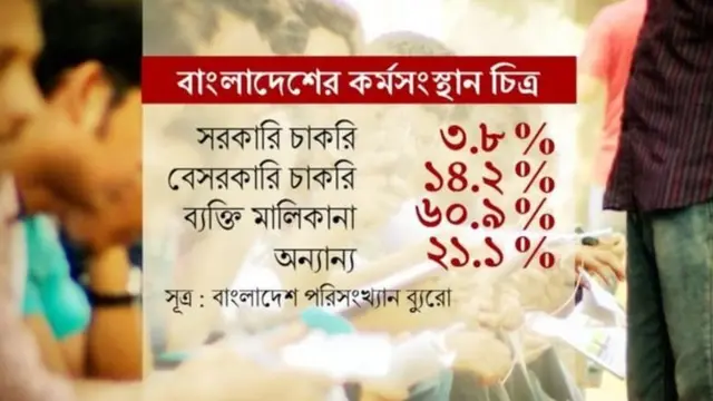 বাংলাদেশে বেশী চাকুরিজীবি কাজ করে ব্যক্তিমালাকানাধীন প্রতিষ্ঠানে
