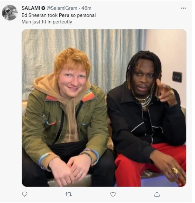 Peru Fireboy: Ed Sheeran sing in Pidgin as Fireboy Peru remix come out today- See how fans react