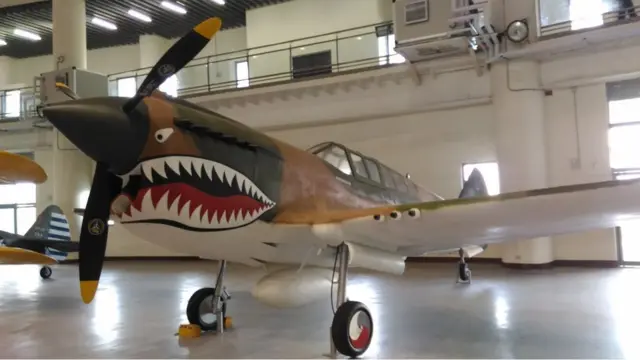 陈纳德将军以美造P40小鹰式战斗机（如图）成立了飞虎队，为保障二战时期中国大后方的防空安全做出了极大的贡献。