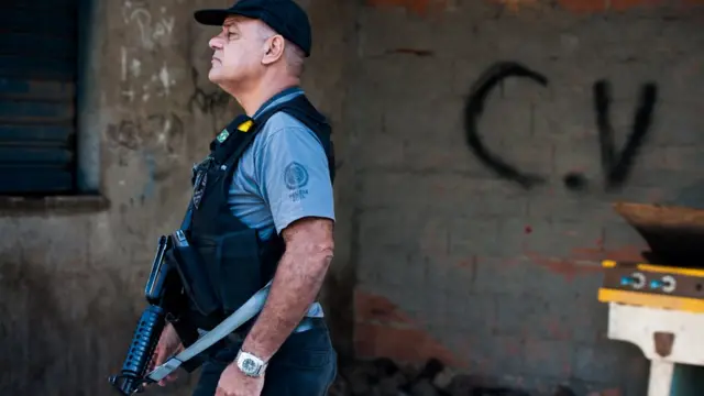 CV escrito na parende onde policial militar patrulha o Complexo da Maré