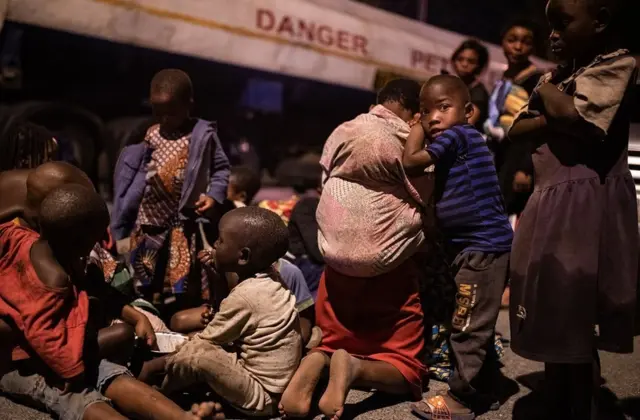 Children fleeing the volcano