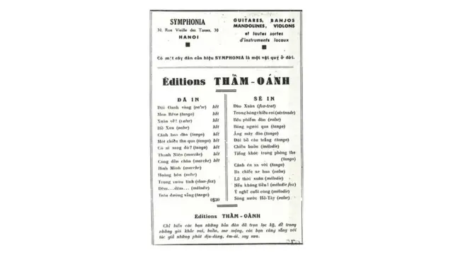 Quảng cáo trên bìa sau của bài ca "Trên đường vắng" (Hanoi: Éditions Thẩm Oánh, 1941)