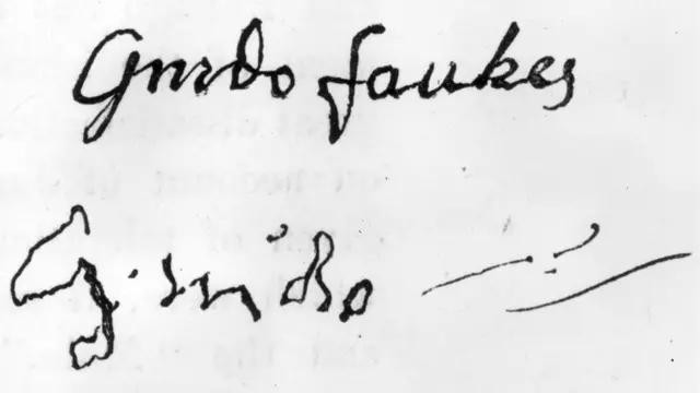 Firma de Guy Fawkes antes y después de ser torturado.