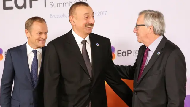 Donald Tusk, İlham Əliyev və Jean-Claude Juncker