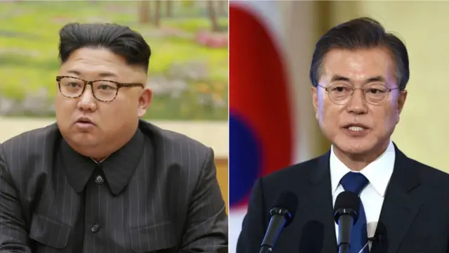 Kim Jong-un e Moon Jae-in, líderes da Coreia do Norte e do Sul, respectivamente