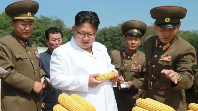 મકાઈના ભુટ્ટા સાથે સૈનિકોથી ઘેરાયેલા કિમ જોંગ ઉન